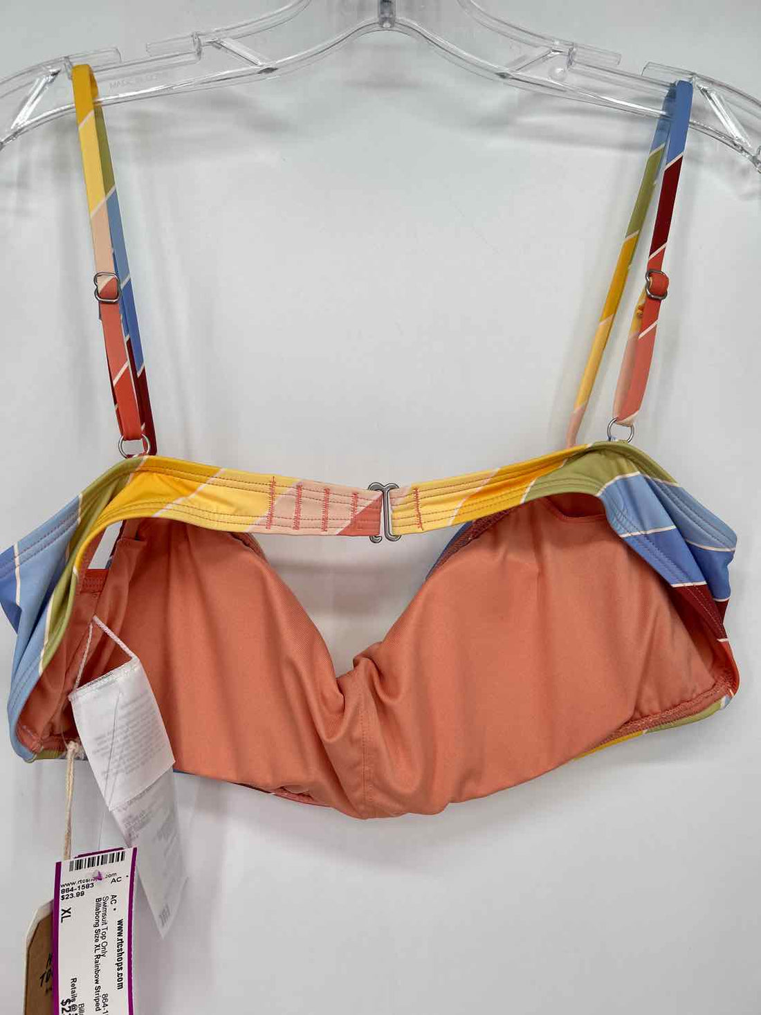 Billabong Size XL Rainbow Striped NWT Swimsuit Top Only