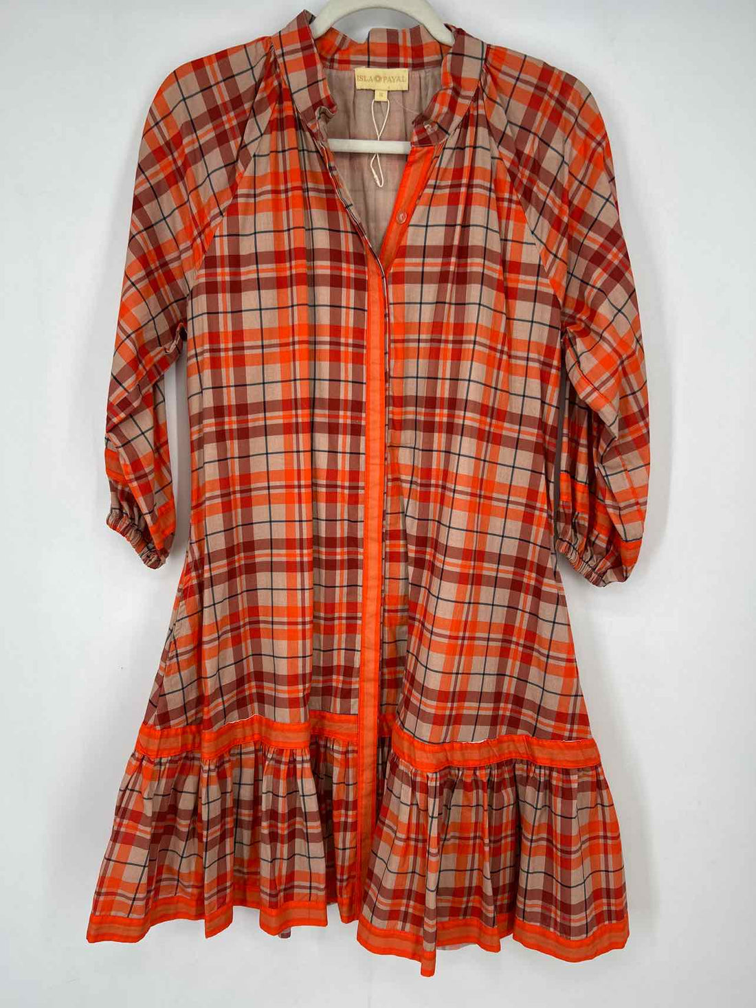 Isla Payal S Tan & Orange Plaid New Boutique Dress