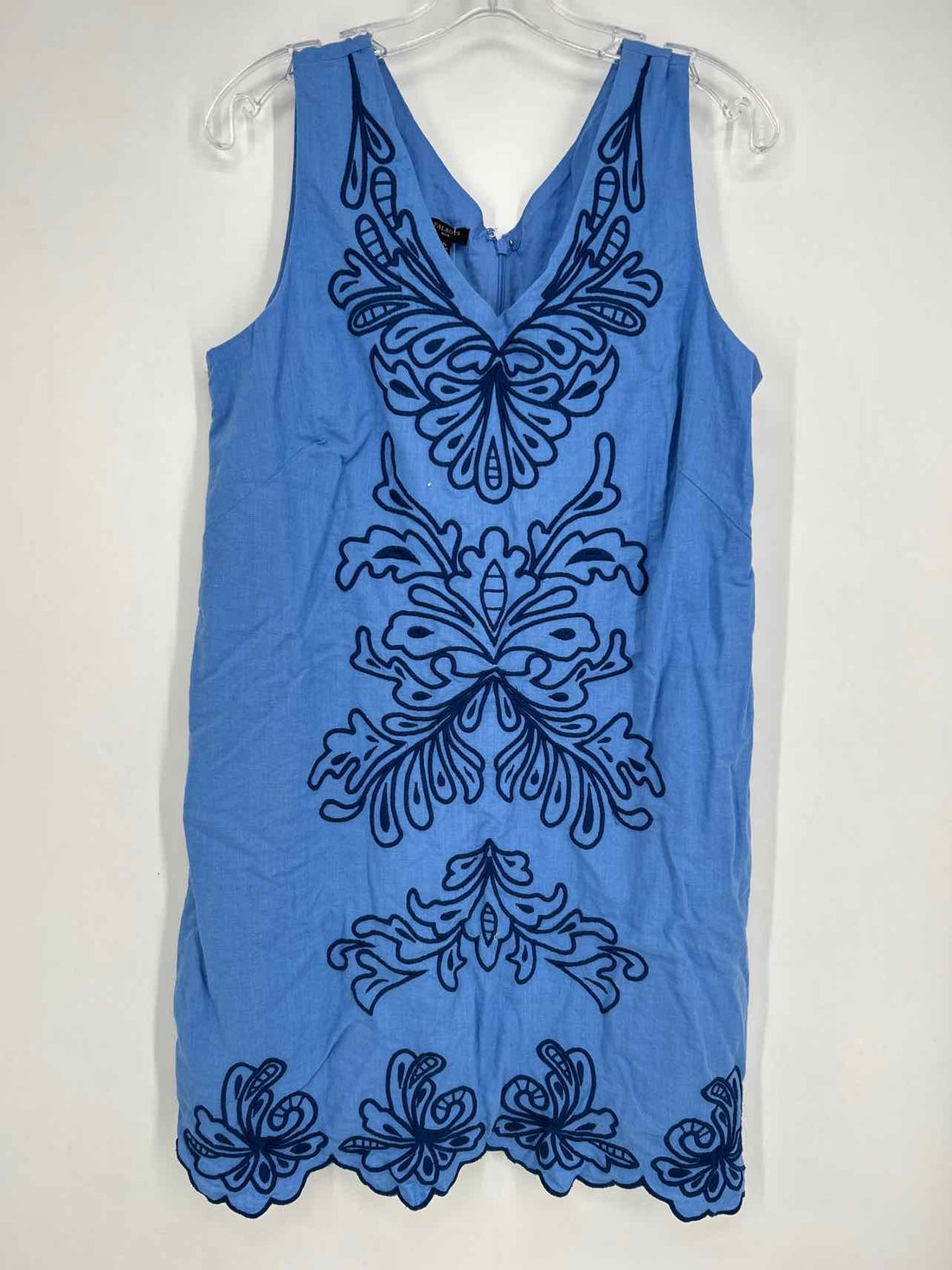 Talbots Size 12P Blue & Navy Embroidered Sleeveless Dress