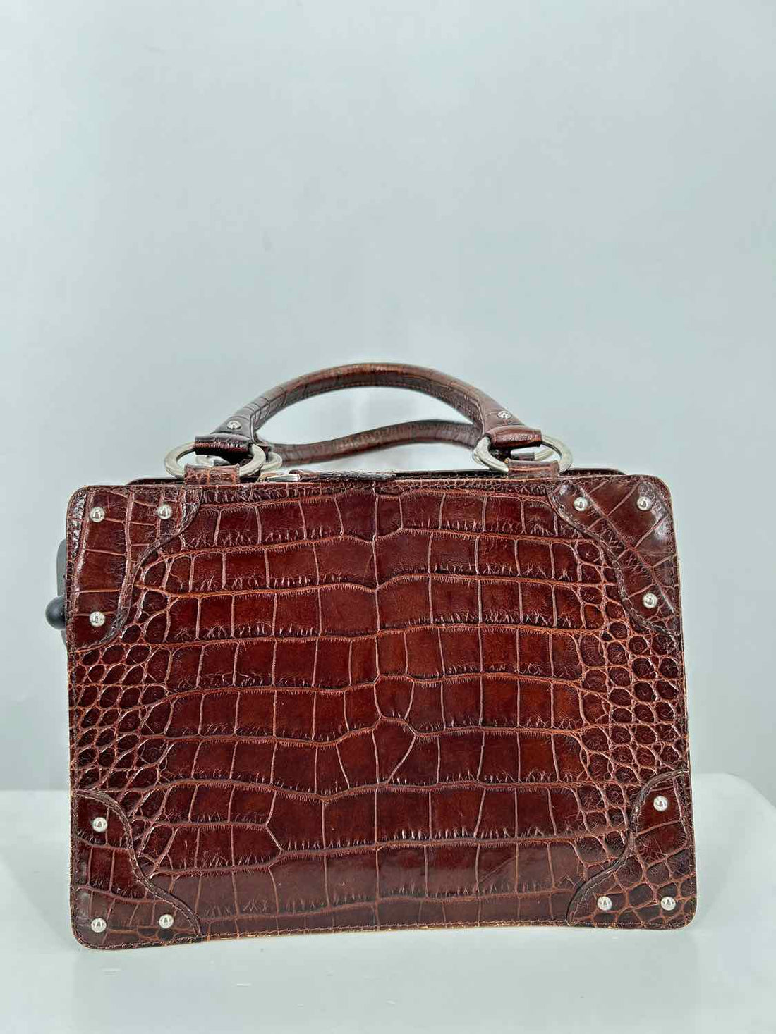 Nordstom Brown Croc Embossed Leather Shoulder