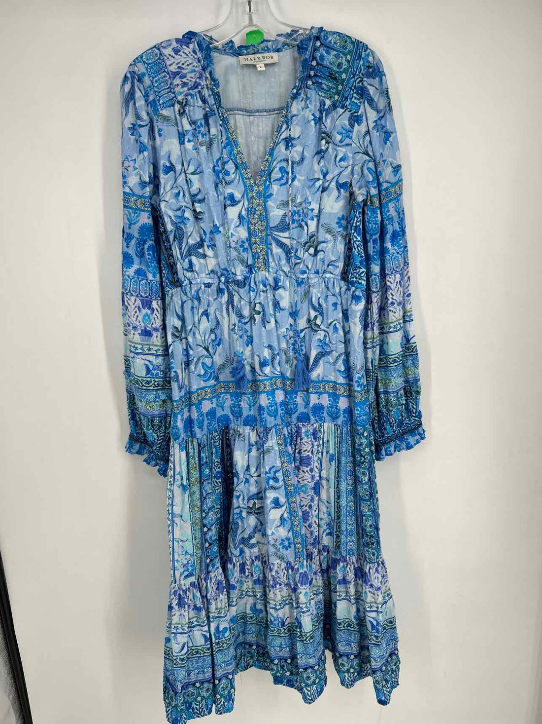 Hale Bob Size L Blue Print Long Sleeve Dress