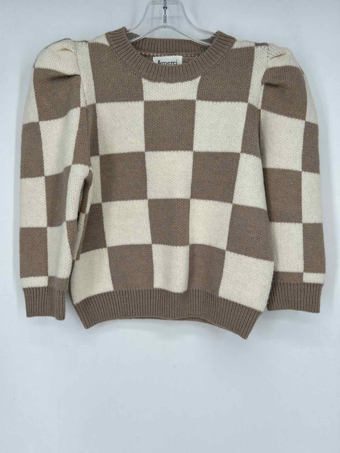 & Merci Size S Taupe Checkered Sweater