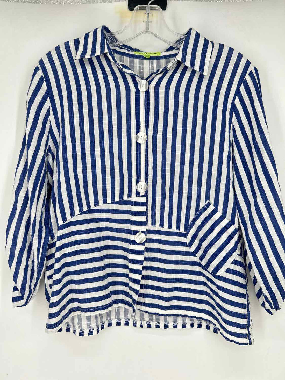 Trisha Tyler Size S White & Navy Striped Cotton Long Sleeve
