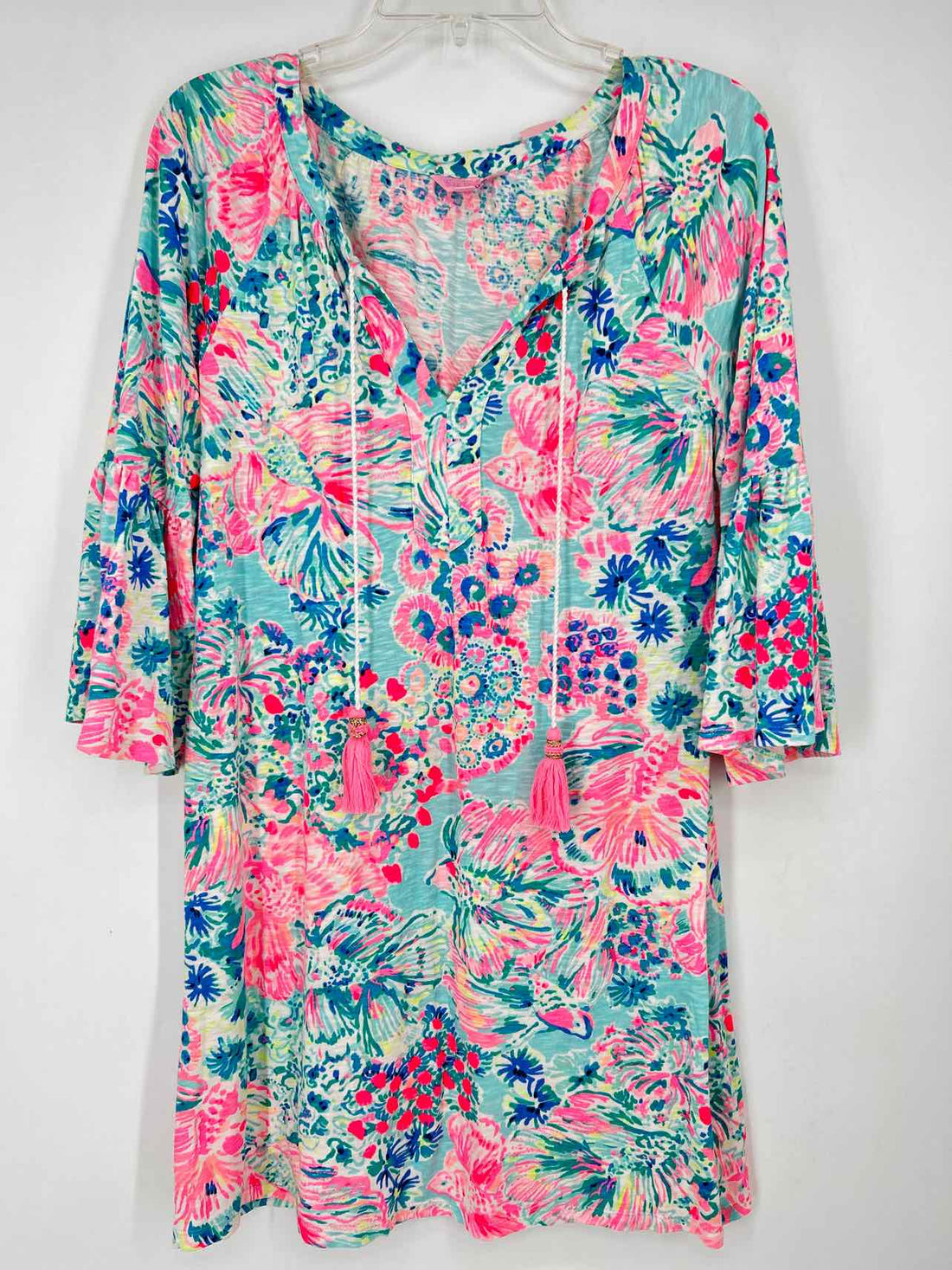 Lilly Pulitzer S Light Blue & Pink Print Long Sleeve Lilly Pulitzer Dress