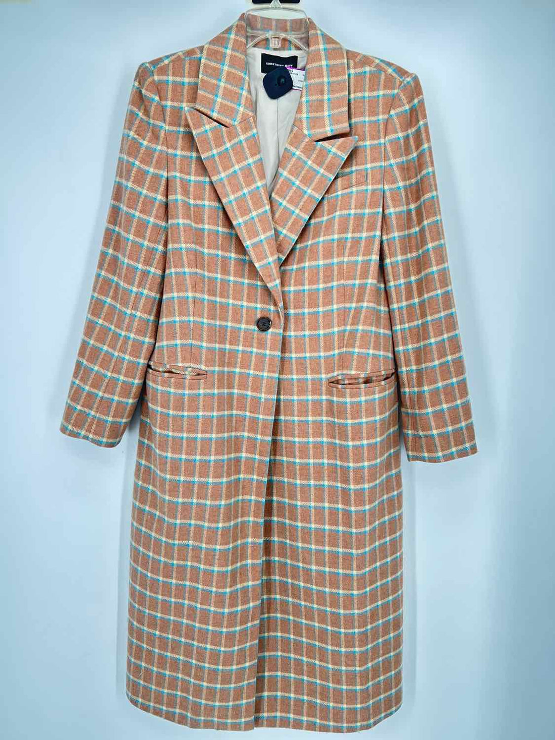 Something Navy Size S Tan Plaid Wool Blend Coat