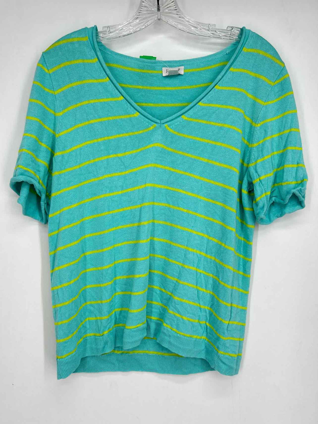 J Crew Size M Turquoise Stripe Knit Short Sleeve