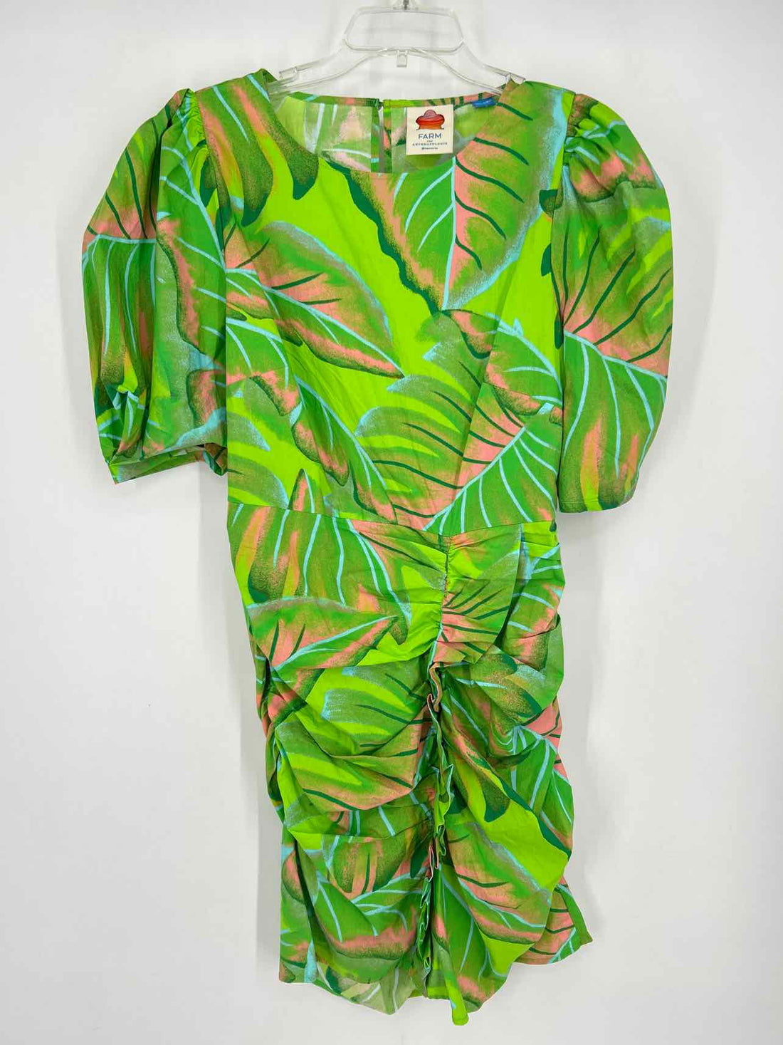 Farm for Anthropologie Size M Light Green Print Short Sleeve Dress