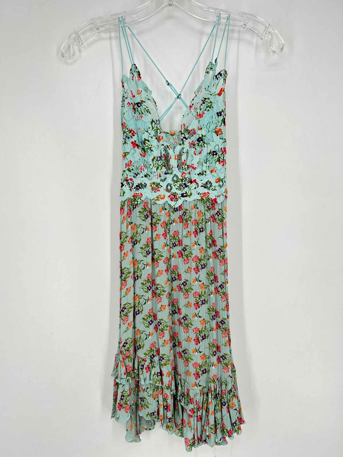 FP One Size XS Light Blue Floral Sleeveless Dress
