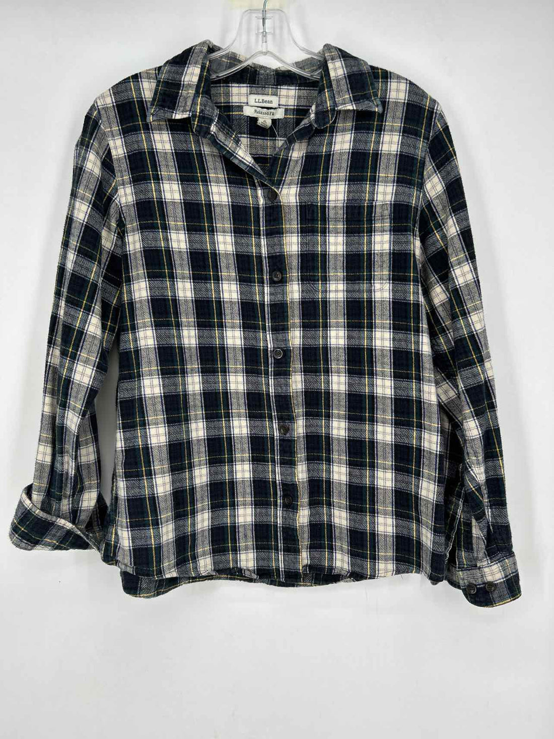 L L Bean Size S Blue & White Plaid Long Sleeve