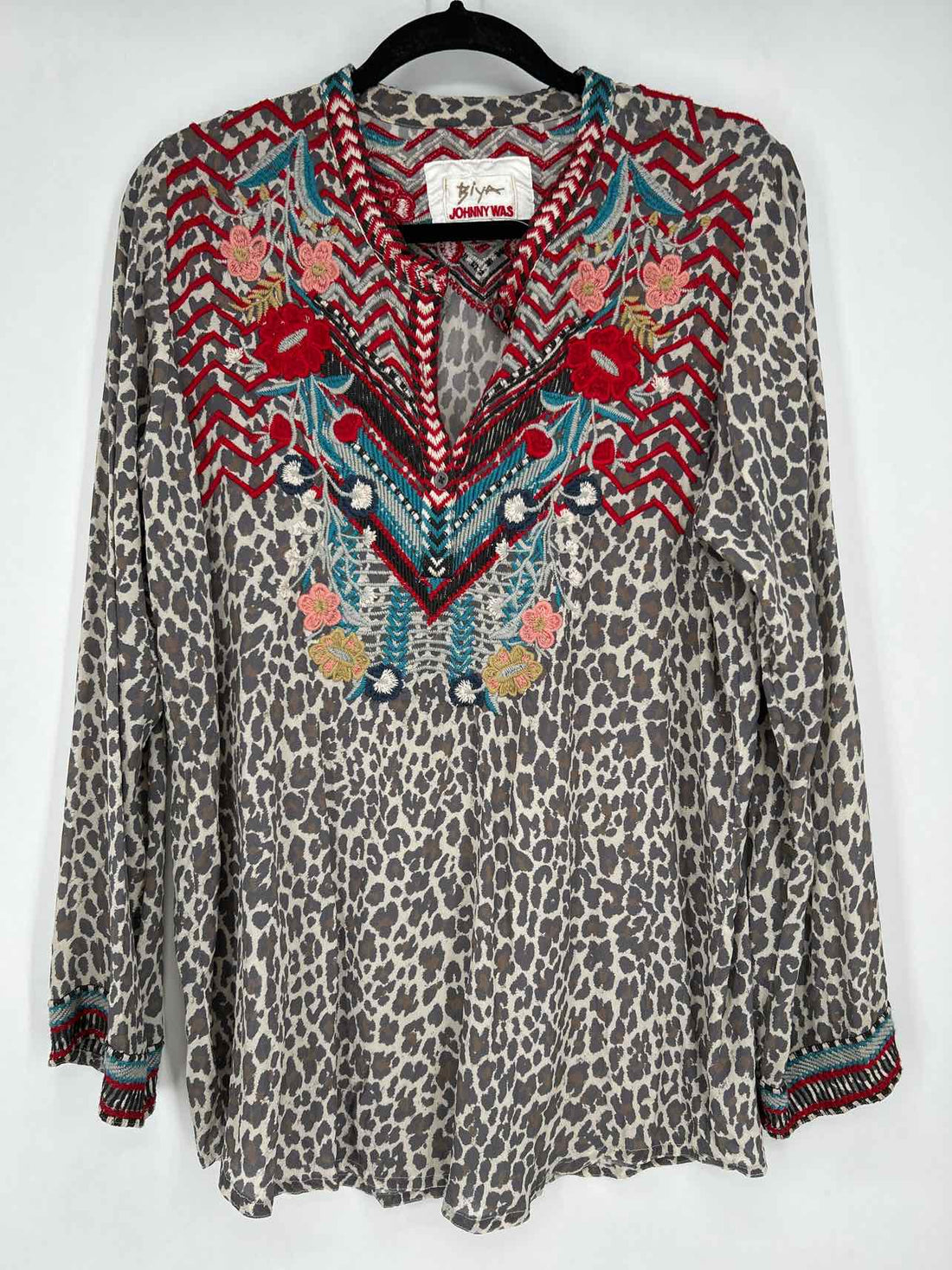 Johnny Was Size S leopard print Embroidered Long Sleeve