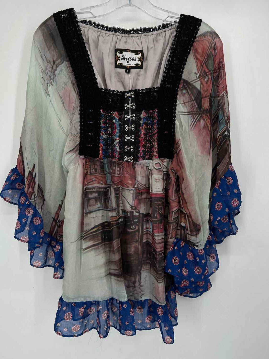 Meghan Los Angeles Size 2 Multi Color Silk Short Sleeve