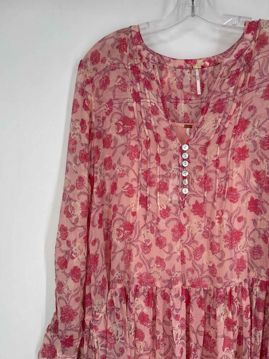 Free People Size S Light Pink Floral Long Sleeve Maxi