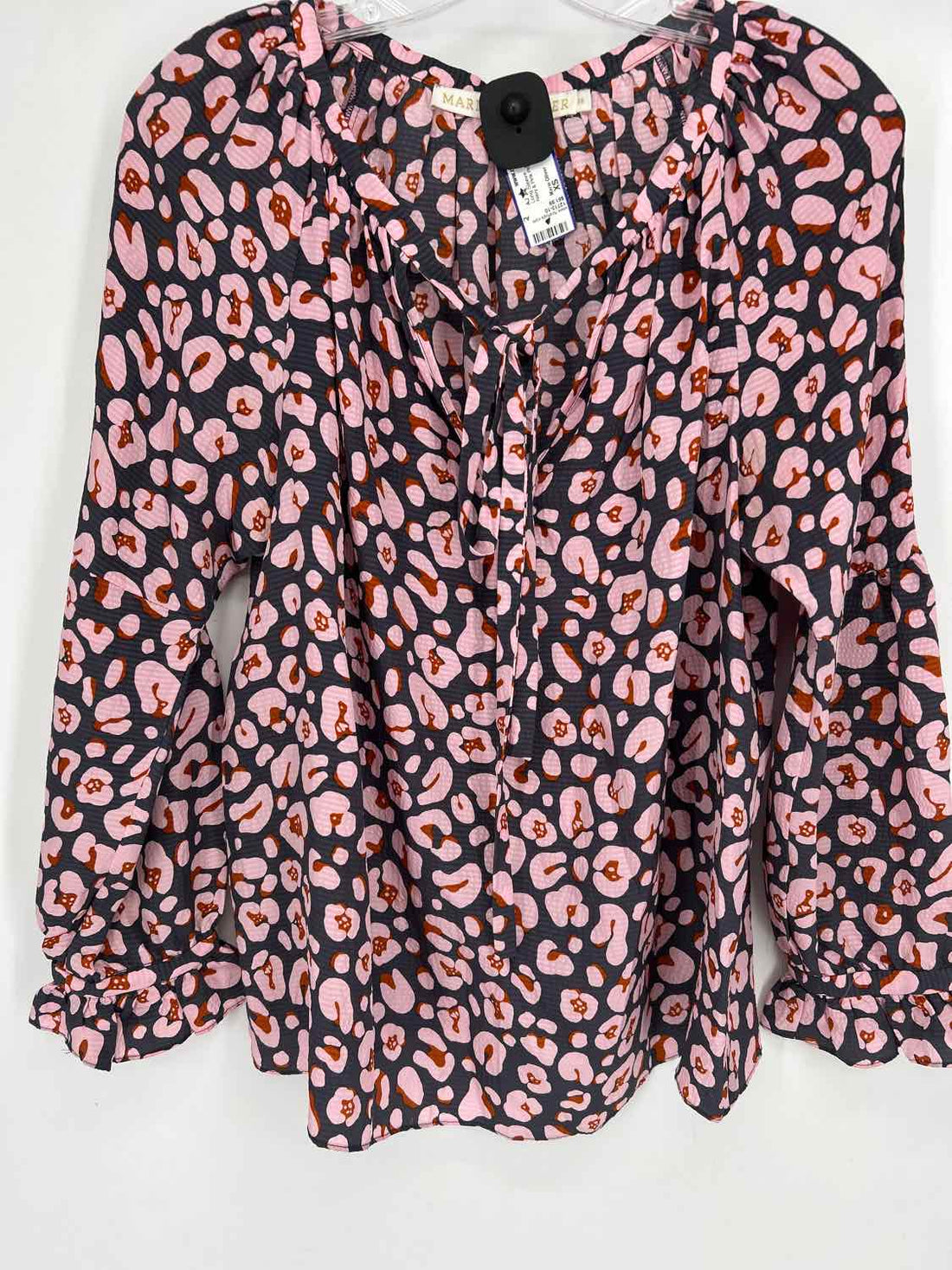 Marie Oliver Size XS Navy & Pink Print Silk Long Sleeve