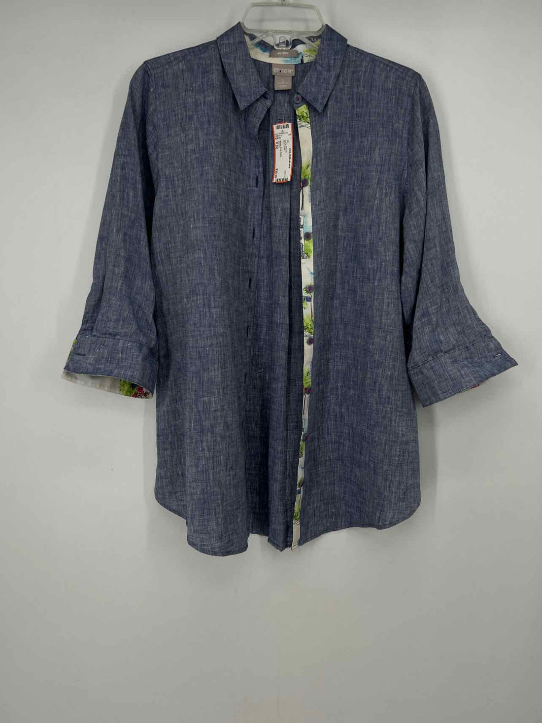 Chicos Size 0 (s) Blue Linen Long Sleeve