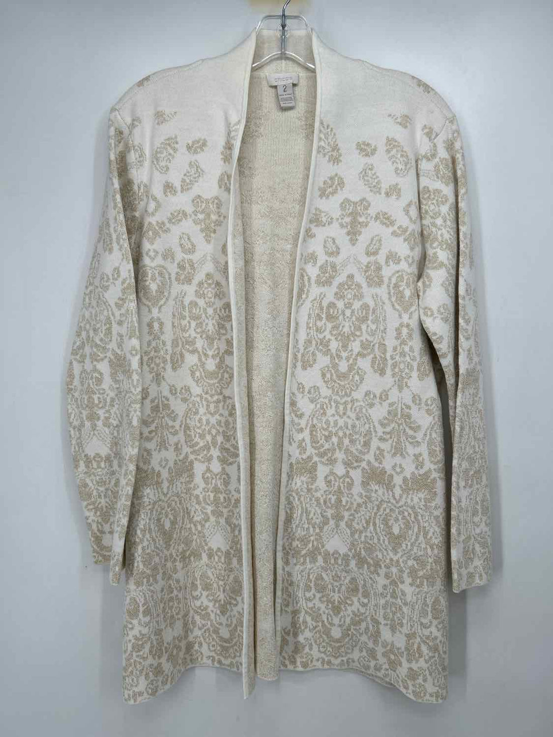 Chicos Size 2(12) White & Gold Cardigan