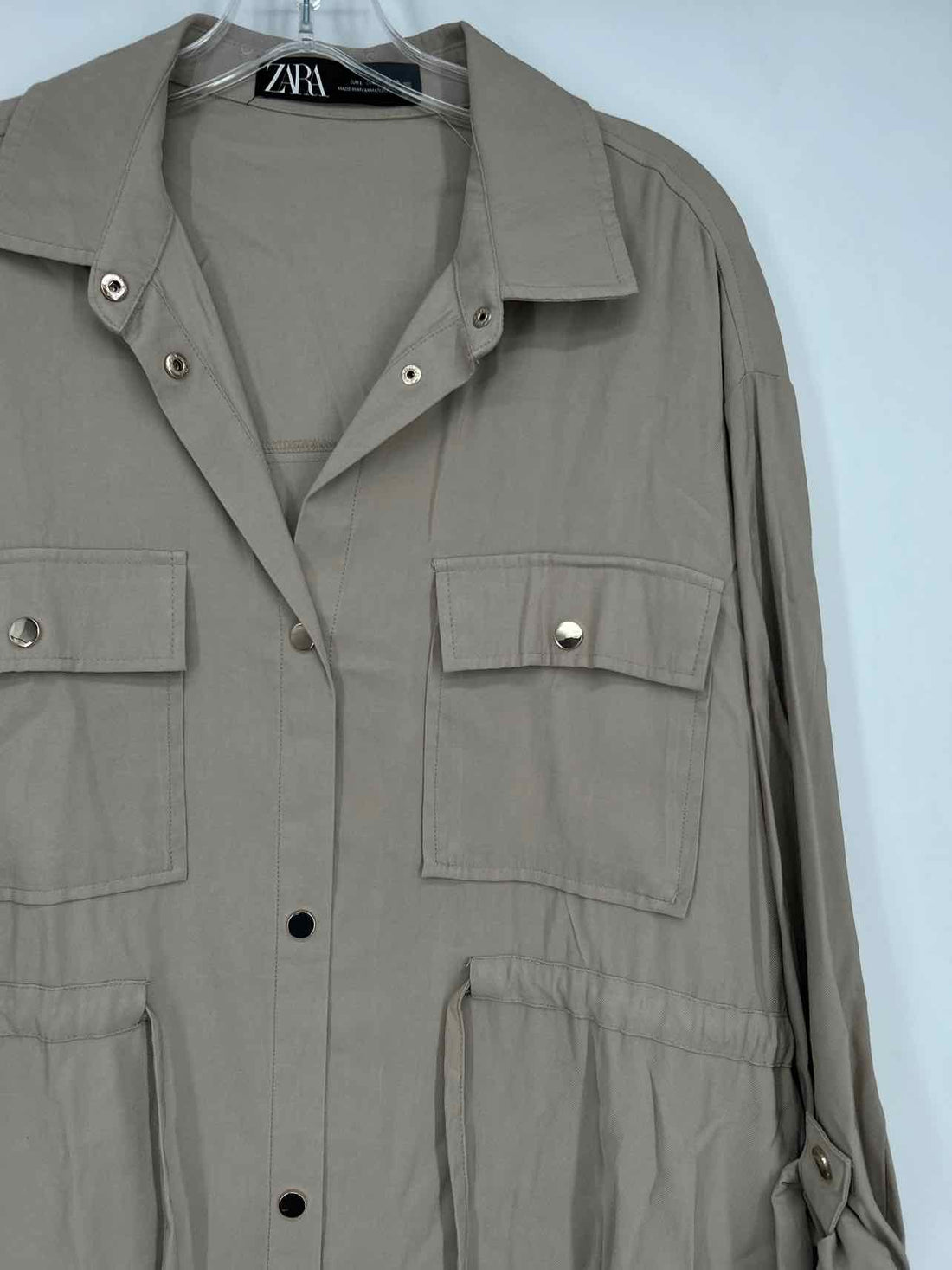 Zara Size L Khaki Long Sleeve Dress