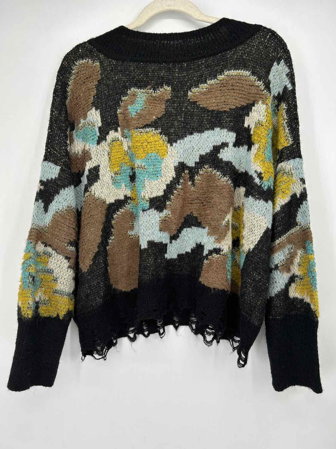 Anthropologie Size M Black Yellow & aqua Sweater
