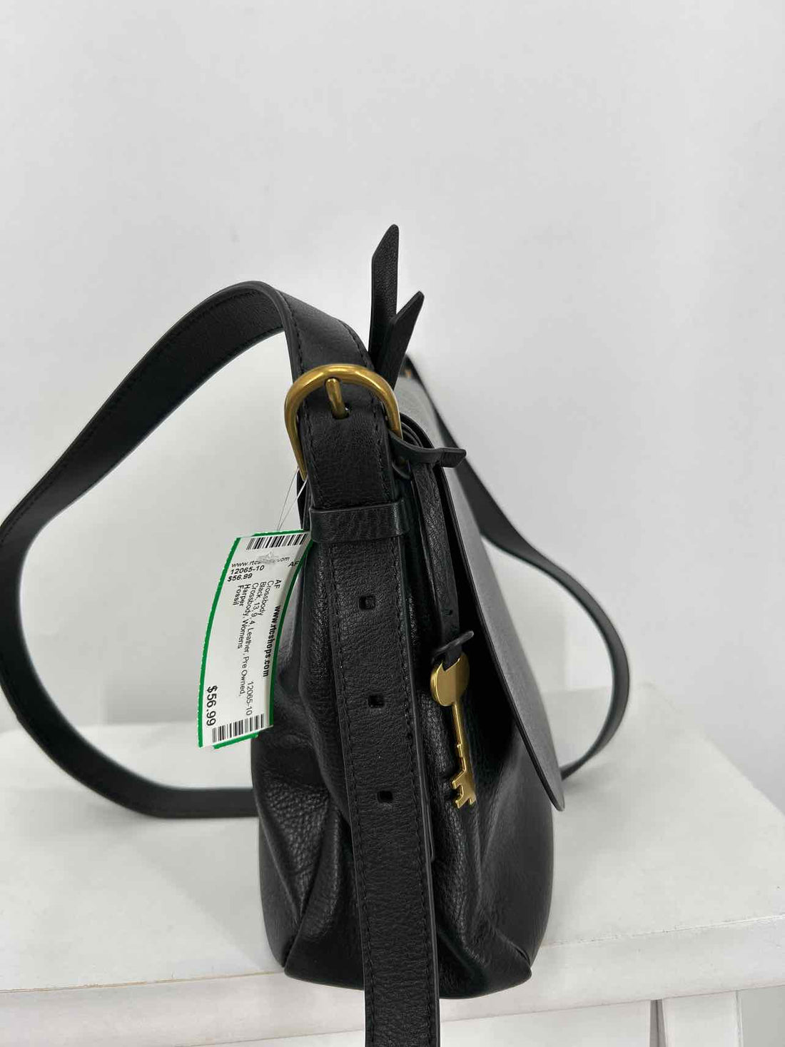 Fossil Black Leather Pre Owned Crossbody