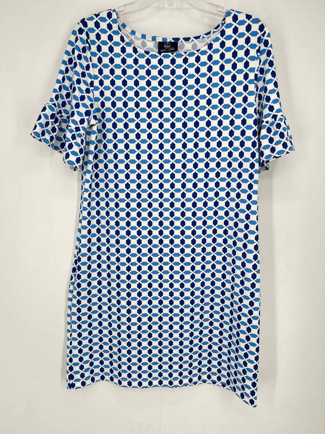 Sailor Sailor Size M White & Blue Print Short Sleeve Dress