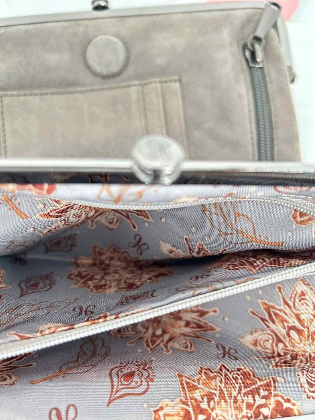 Hobo Gray Kiss Lock Fold Over Wallet