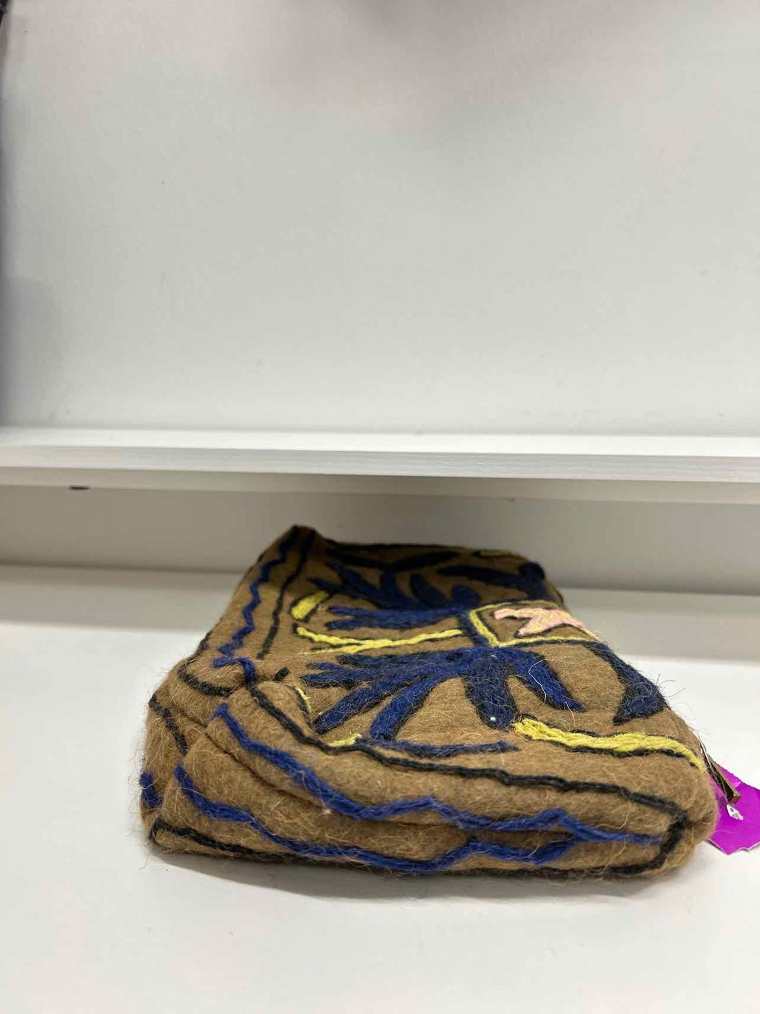 Brown & Blue Wool Threaded Clutch