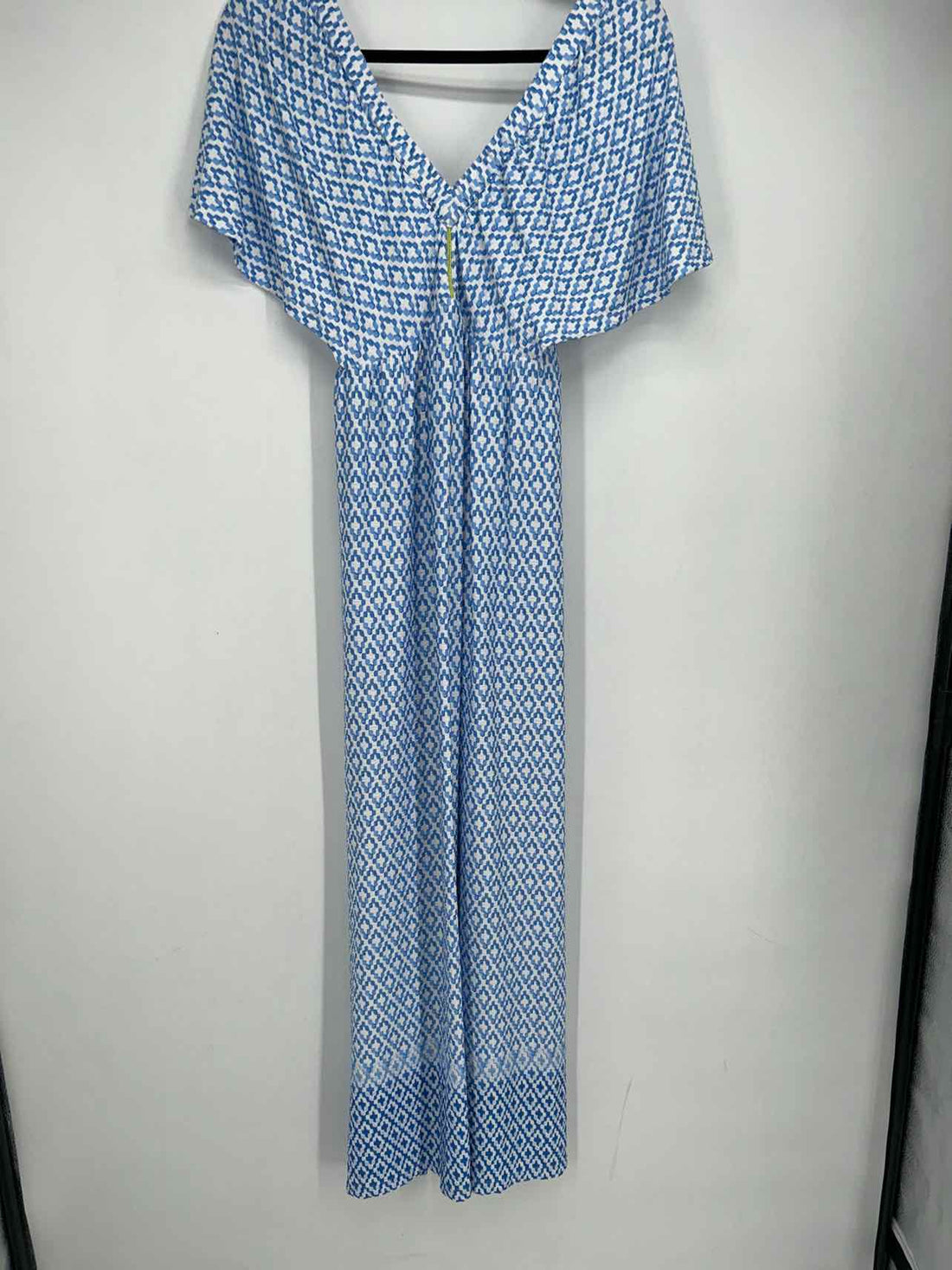 Cabana Life Size S White & Blue Print SS Dress