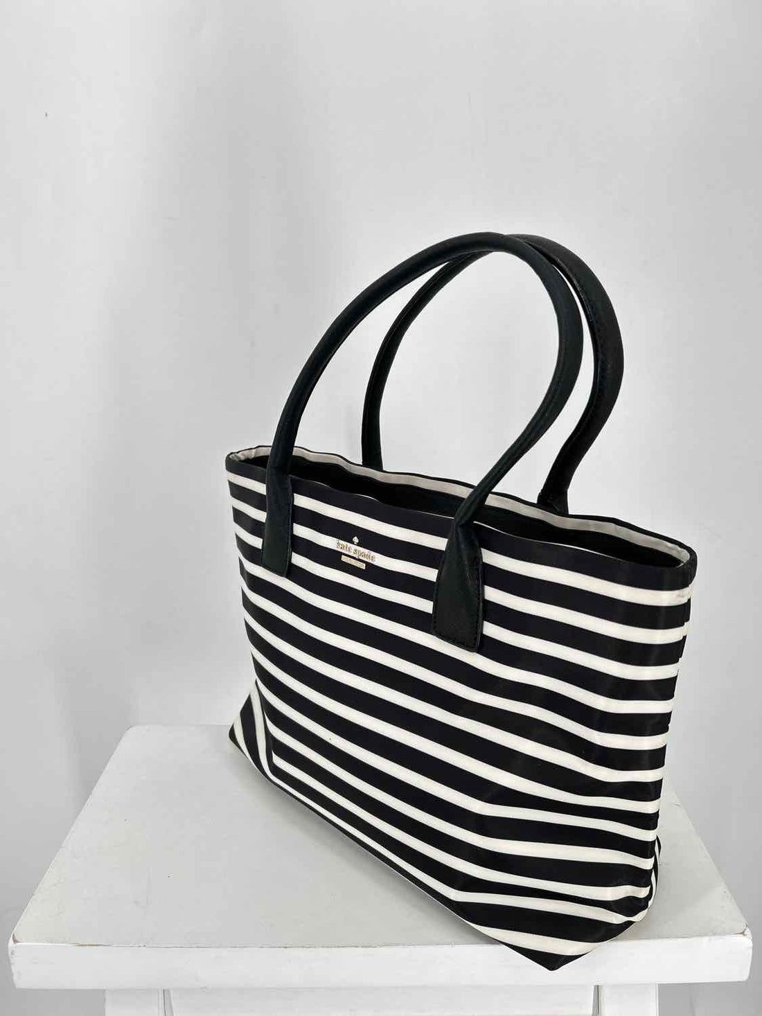 Kate Spade White & Black Striped Nylon Tote