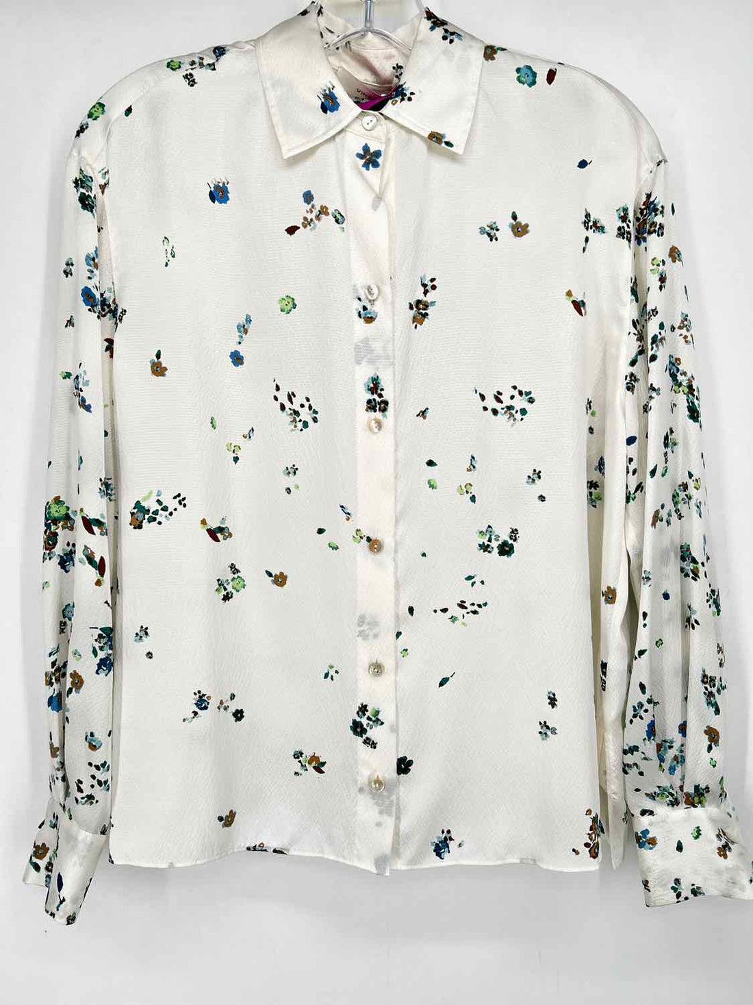 Vince Size XS White Print Silk Long Sleeve