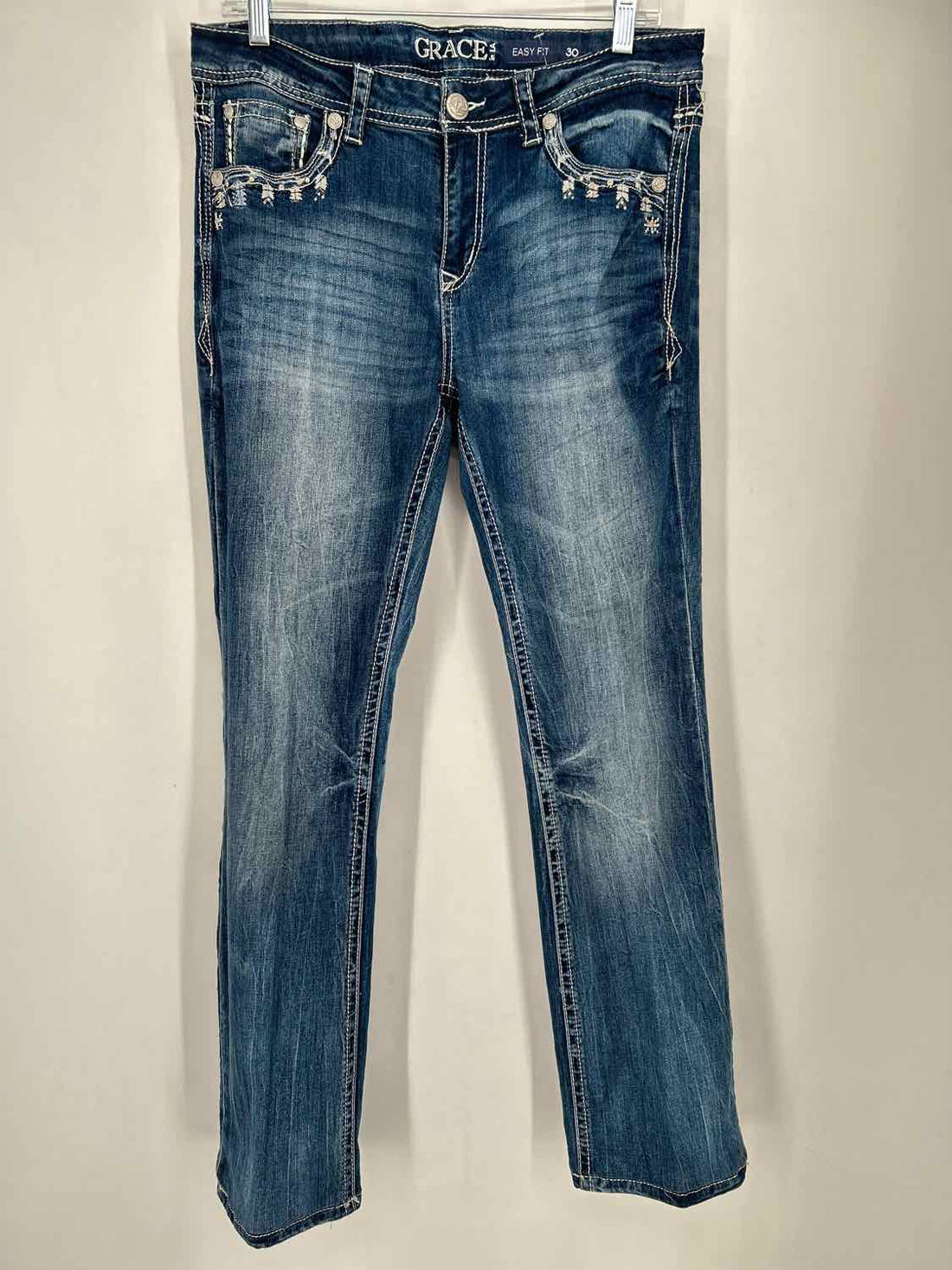 Grace in LA Size 30 Denim & Silver Embroidered Jeans