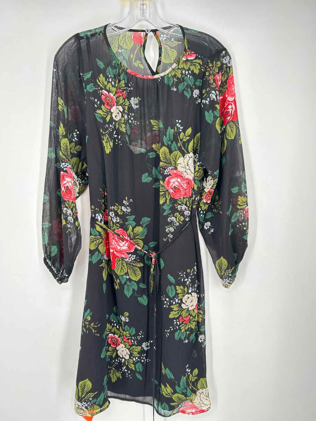 Loft Size S Black Floral Long Sleeve Dress