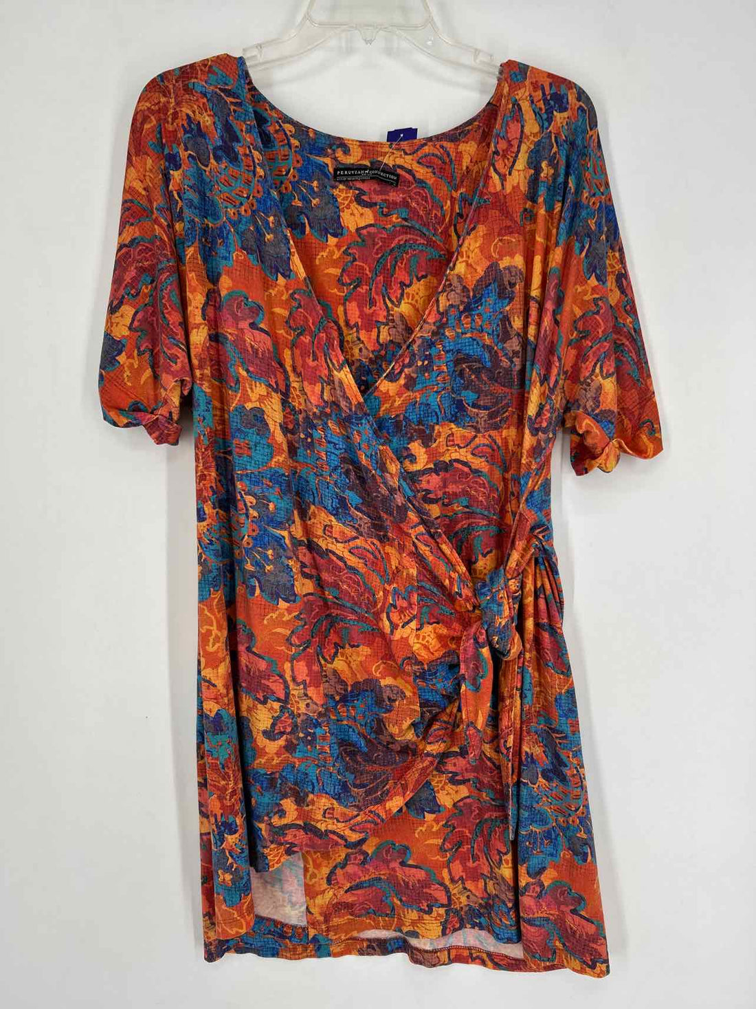 Peruvian Connections Size L Orange & Blue Print Dress