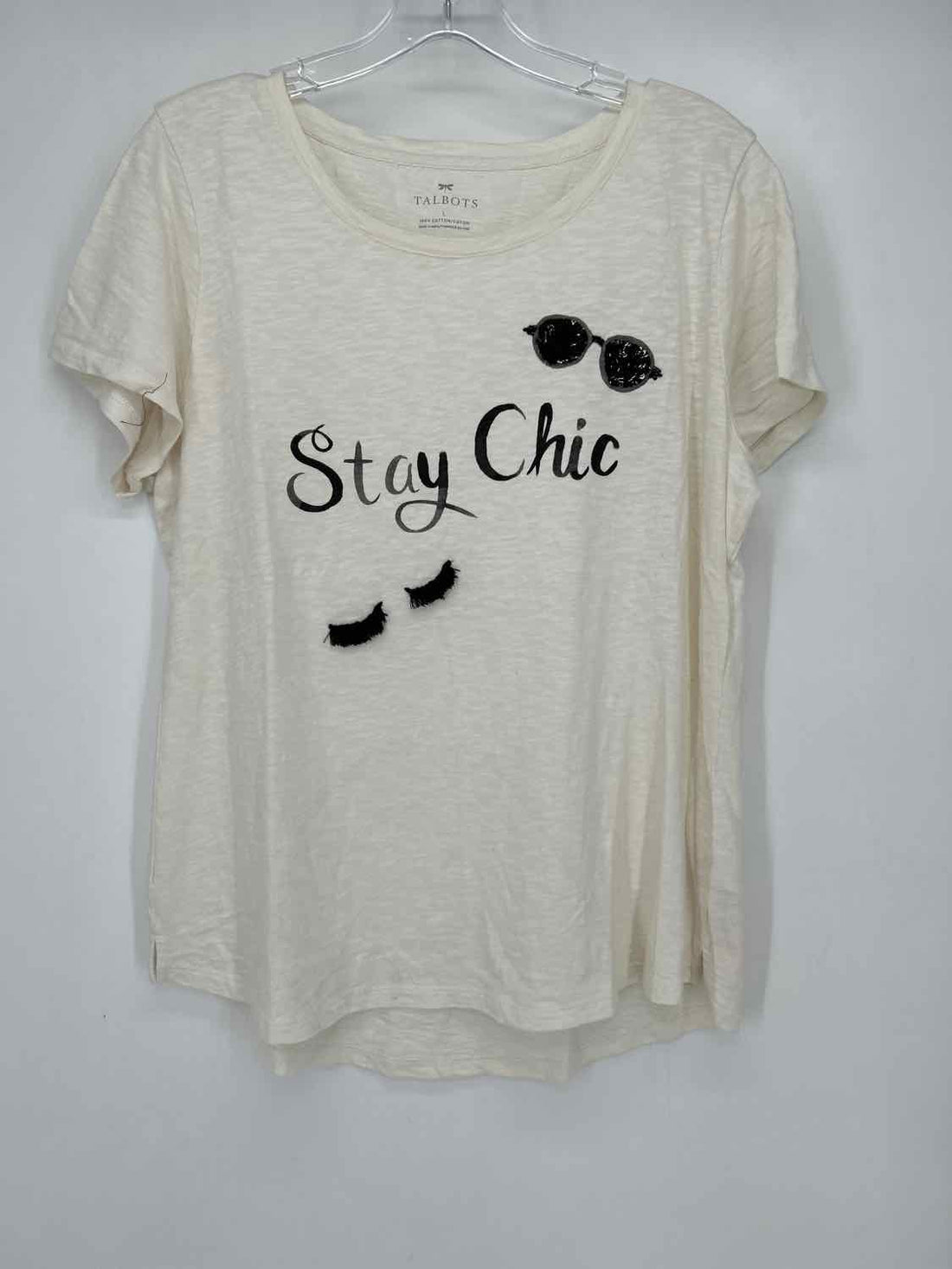 Talbots Size L White w Graphic Short Sleeve