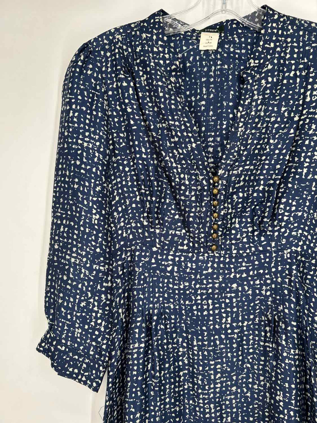 J Crew Size 2 Navy Print Silk Long Sleeve Dress
