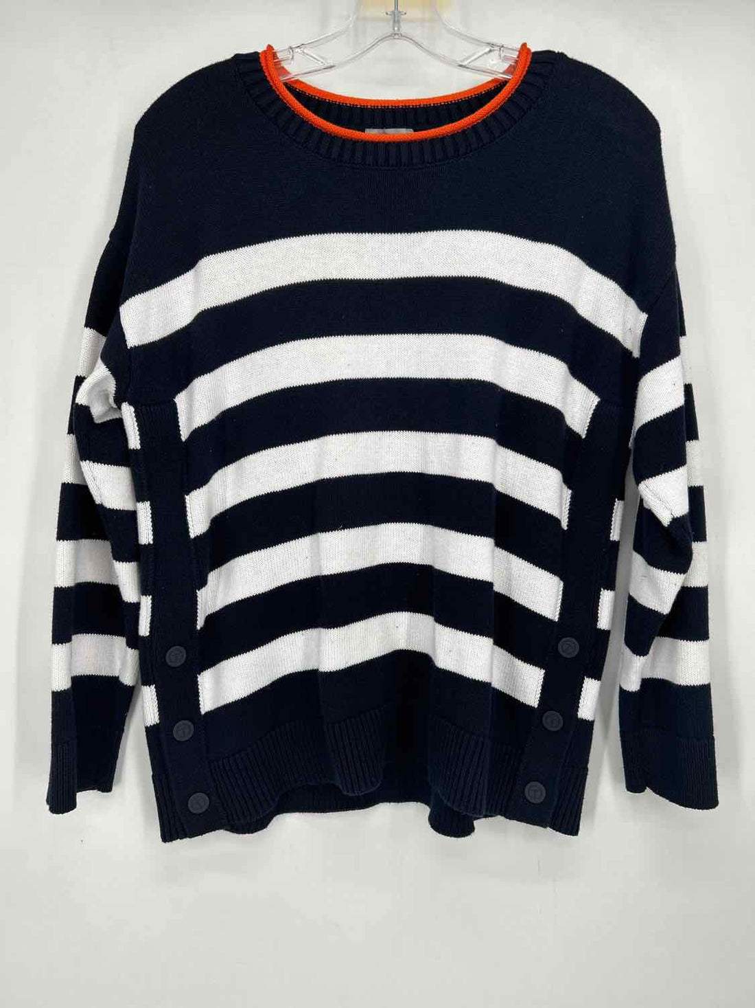 T By Talbots Size LP Navy & White Striped Sweater