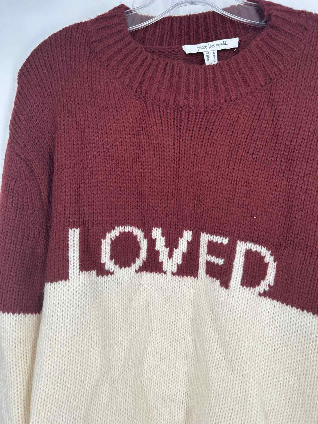 Peace Love World Size S Maroon & Ivory Sweater