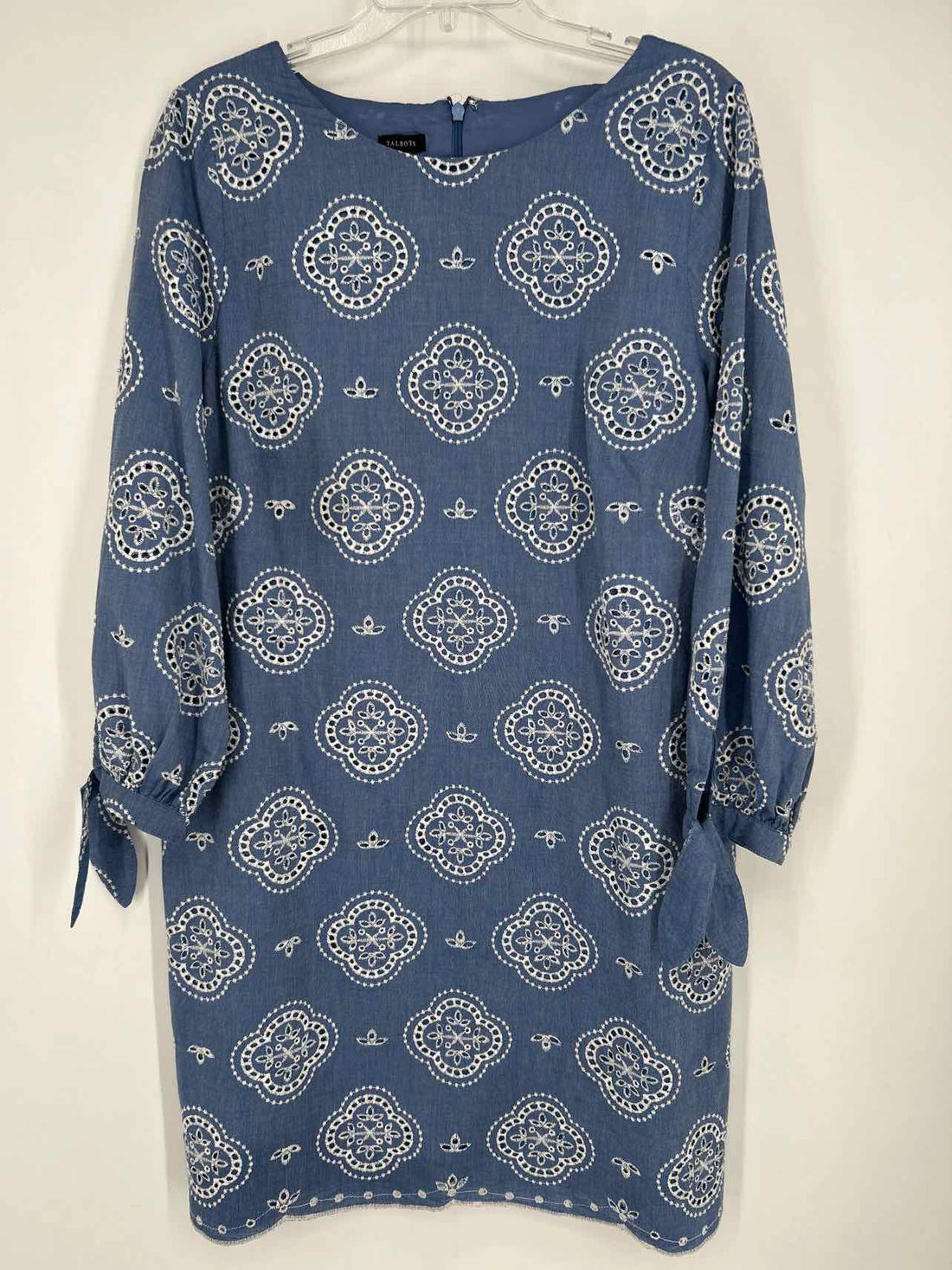 Talbots Size 16 Chambray & White Eyelet Long Sleeve Dress
