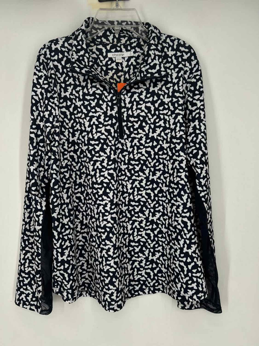 Chicos Size 2 (L) Navy & White Print Long Sleeve