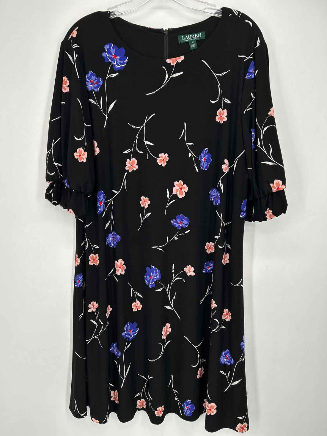 Lauren Ralph Lauren Size 16 Black Floral Short Sleeve Dress