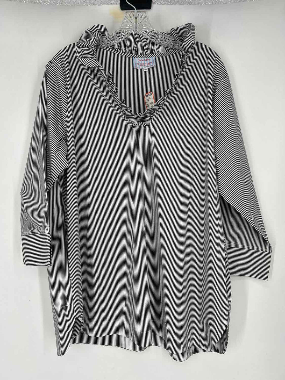 Diane Bailey Size 2X White Striped Long Sleeve Top/Blouse