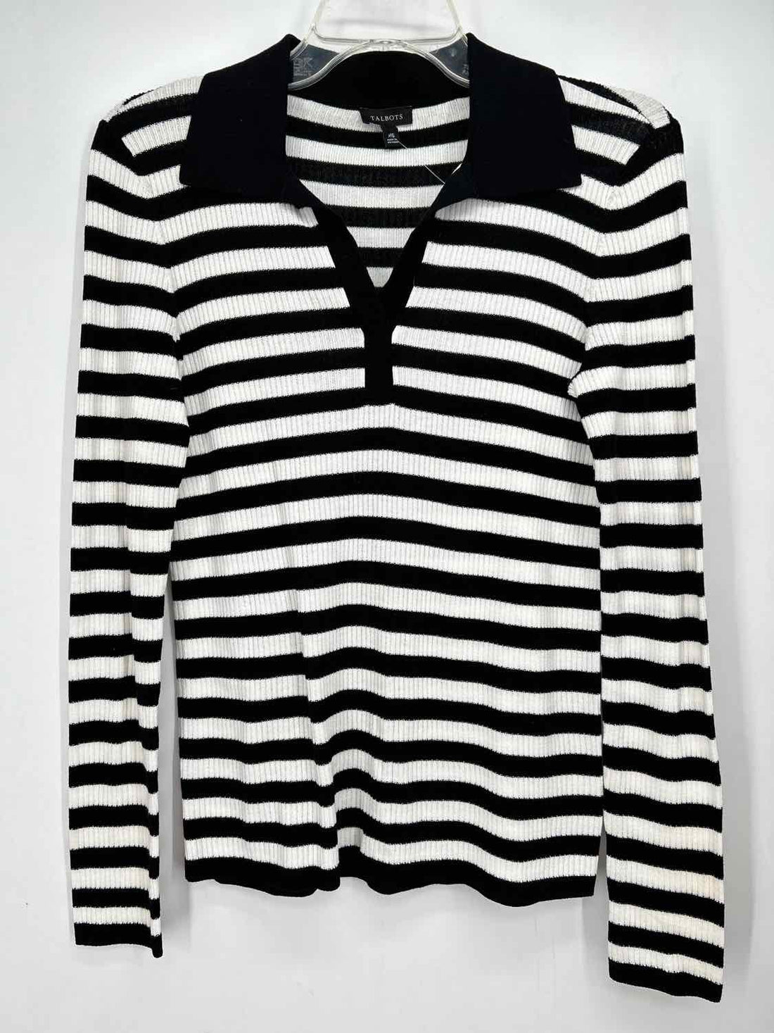 Talbots Size XS White & Black Striped Long Sleeve