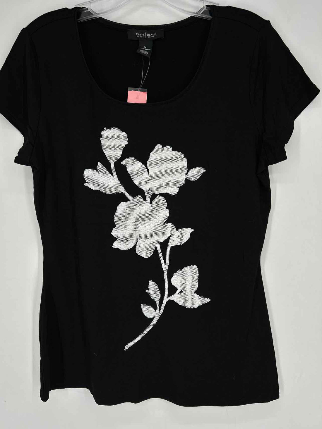 White House Black Market Size M Black & White Sequined NWT Short Sleeve