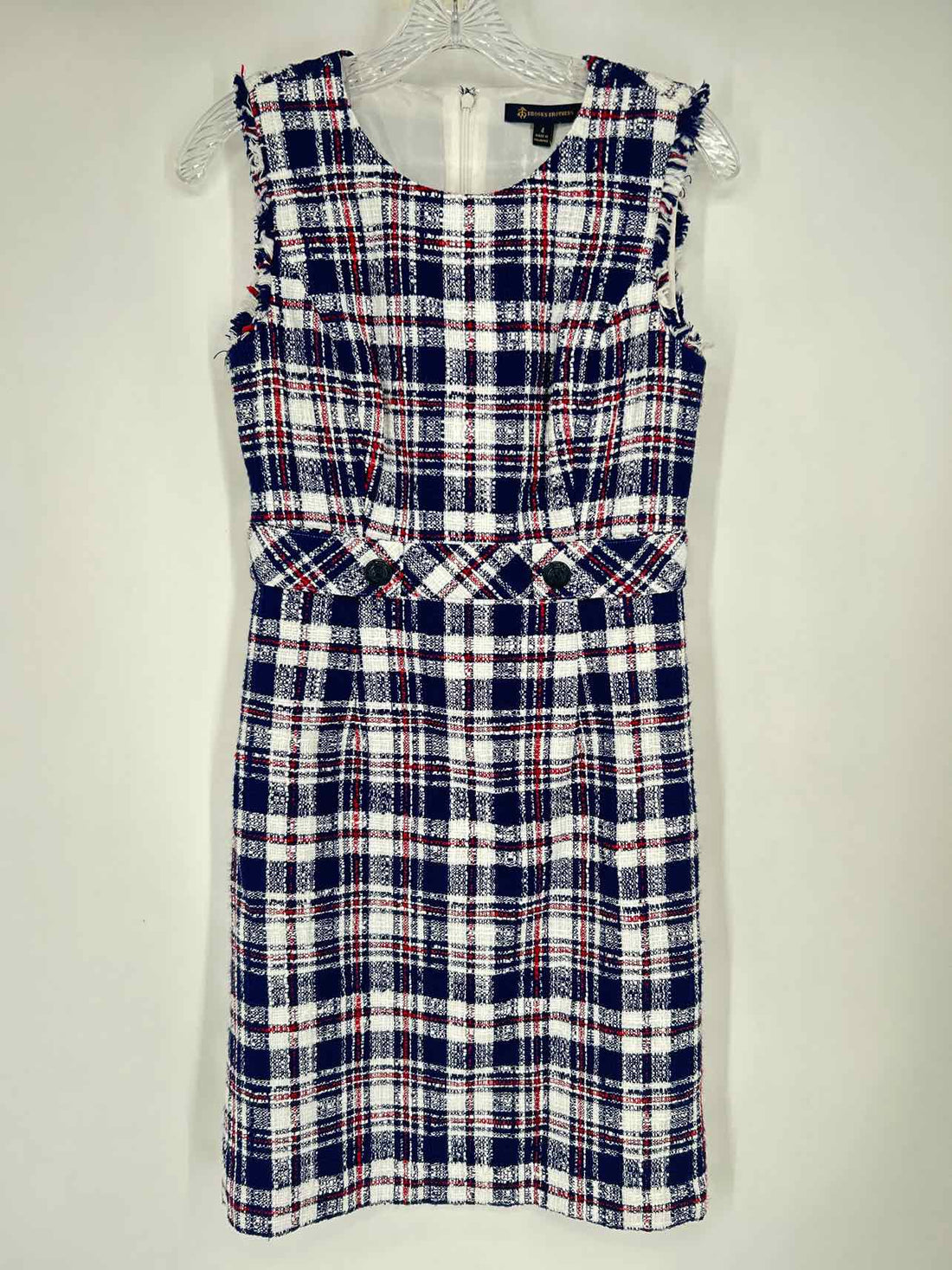 Brooks Brothers Size 4 Navy & White Tweed Sleeveless Dress