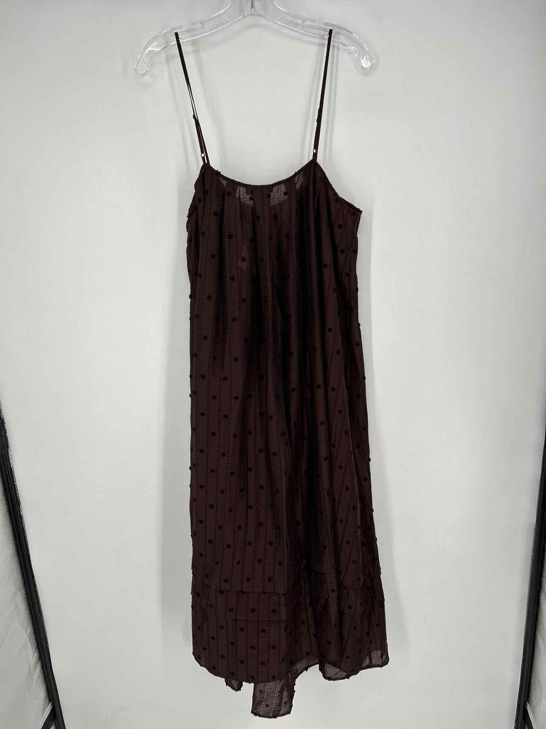 J Crew Size L Brown Striped Swiss Dot NWT Dress