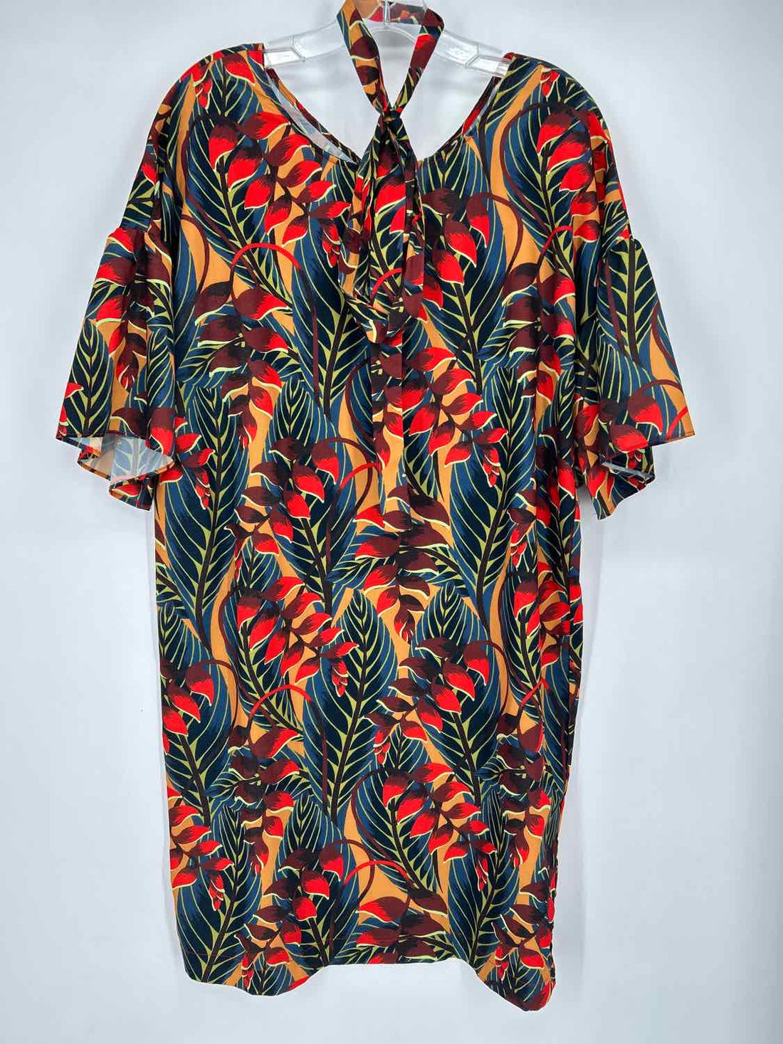 Molly Bracken Size L Mustard & Navy Floral Long Sleeve Dress