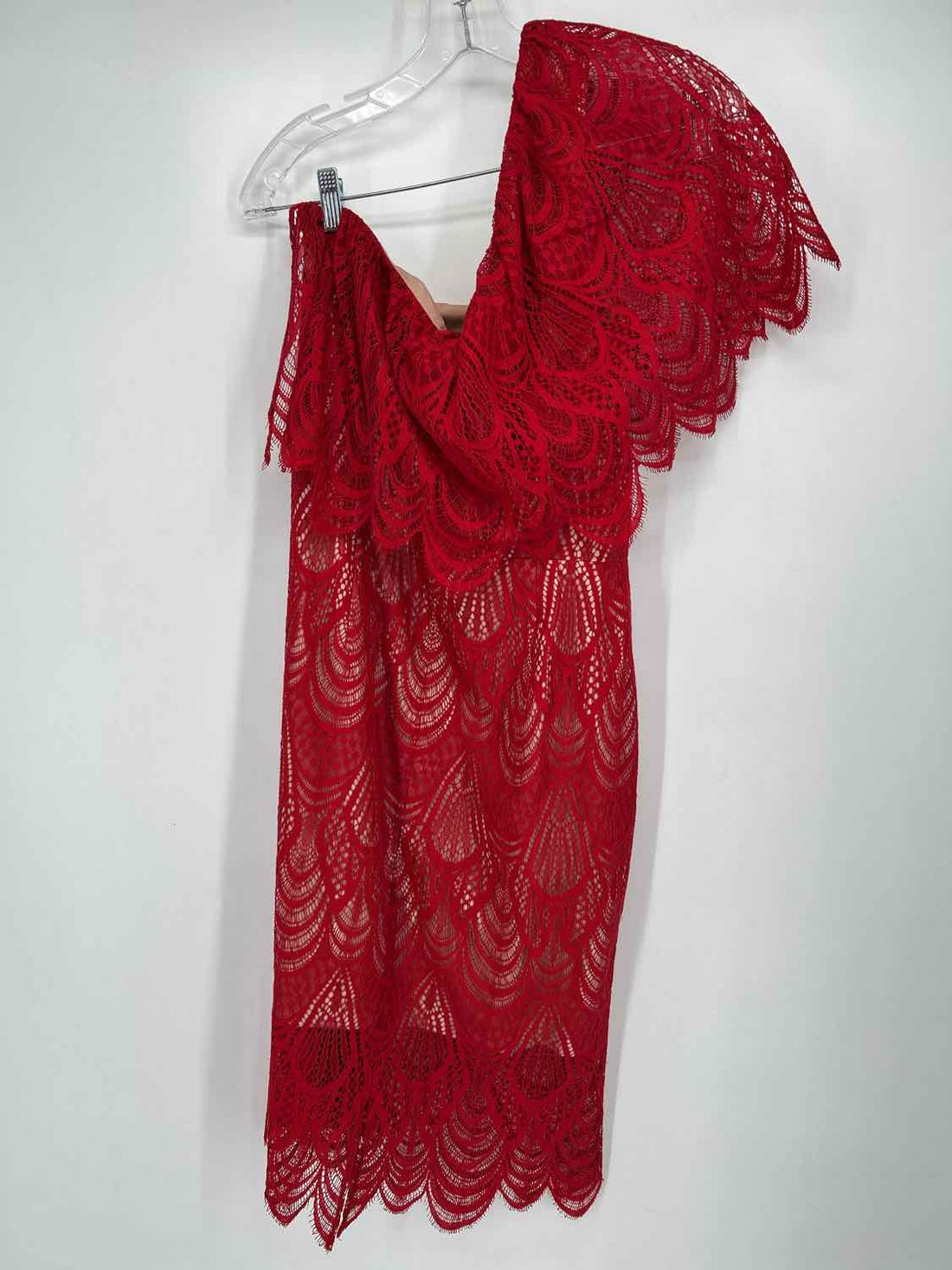 Dress The Population Size L Red Lace One Shoulder Dress