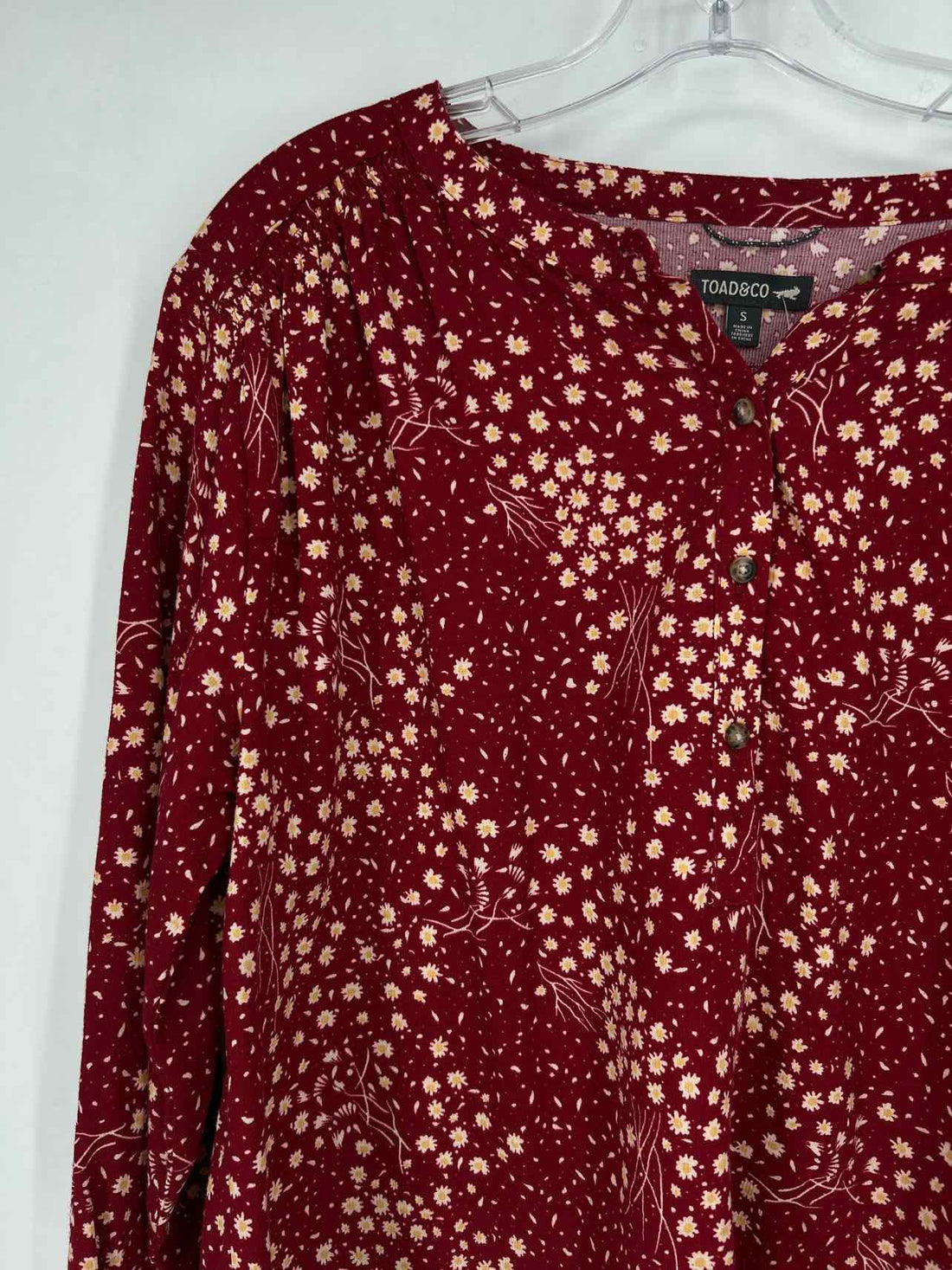 Toad & Co Size S Dark Red & White Floral Long Sleeve