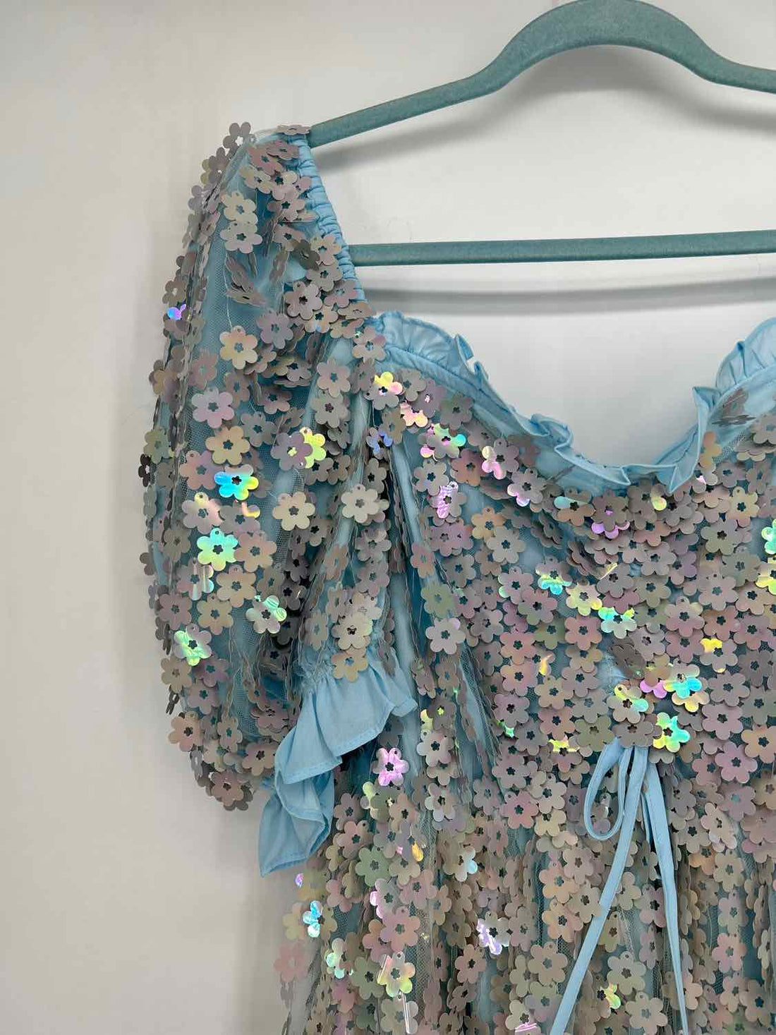 Buddy Love Size S Light Blue Sequined Short Sleeve Dress