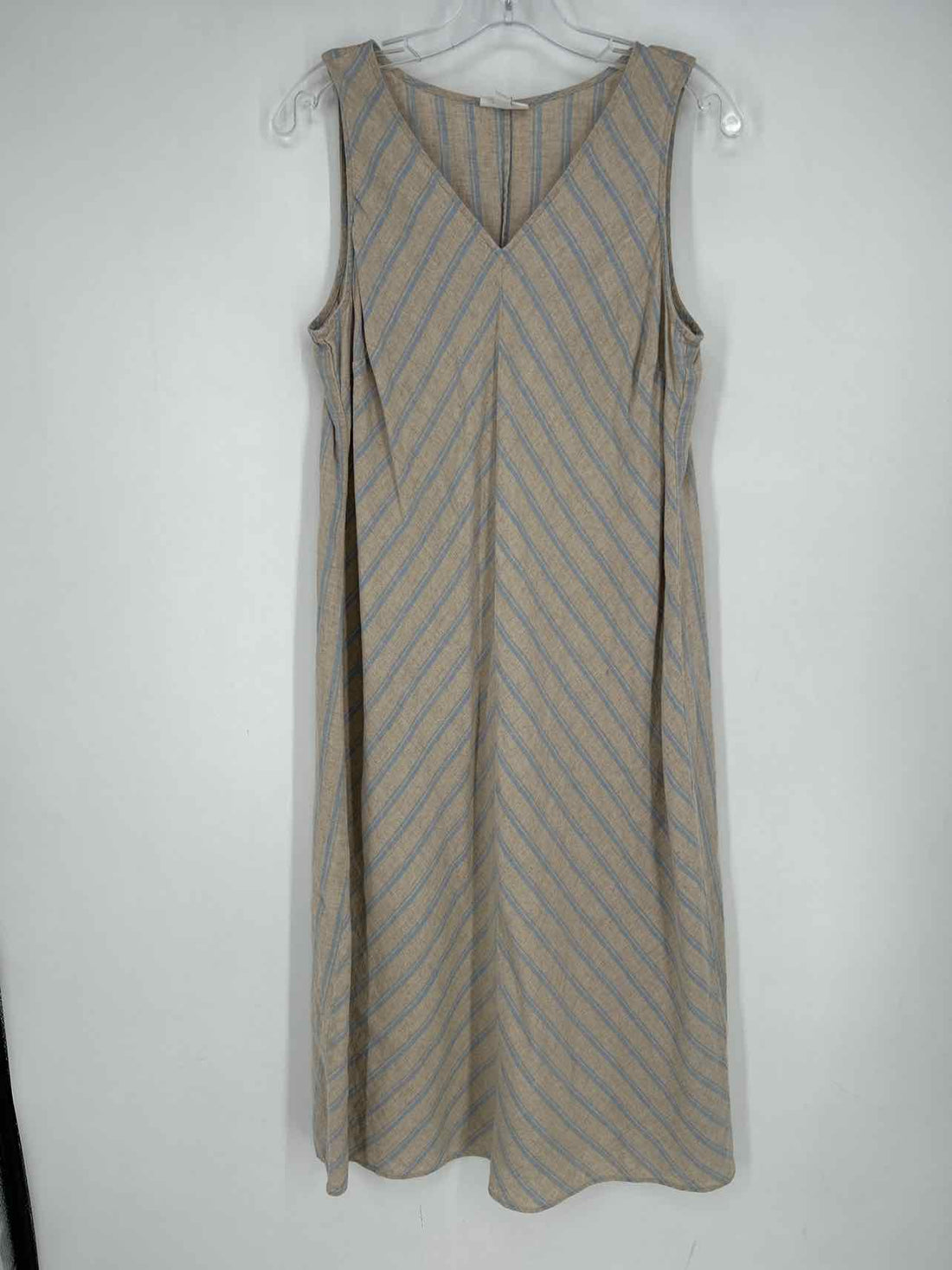 J Jill Size M Beige & Blue Striped Linen/Rayon Sleeveless Dress