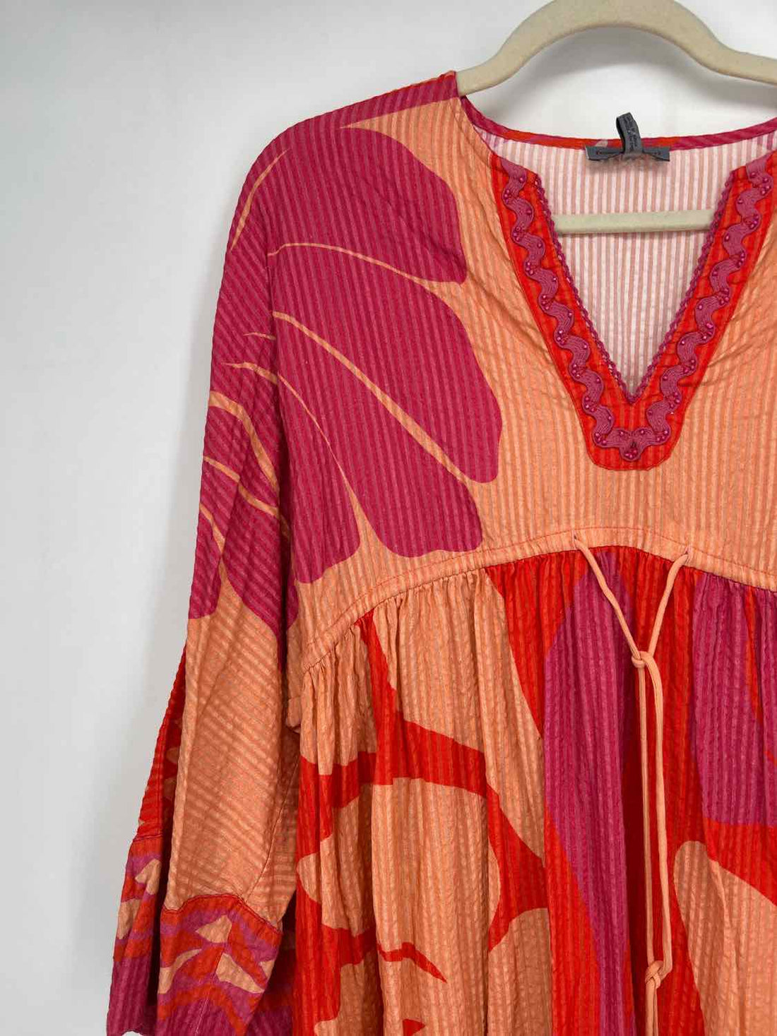 Conditions Apply Size OS Orange & Pink Print Long Sleeve Dress