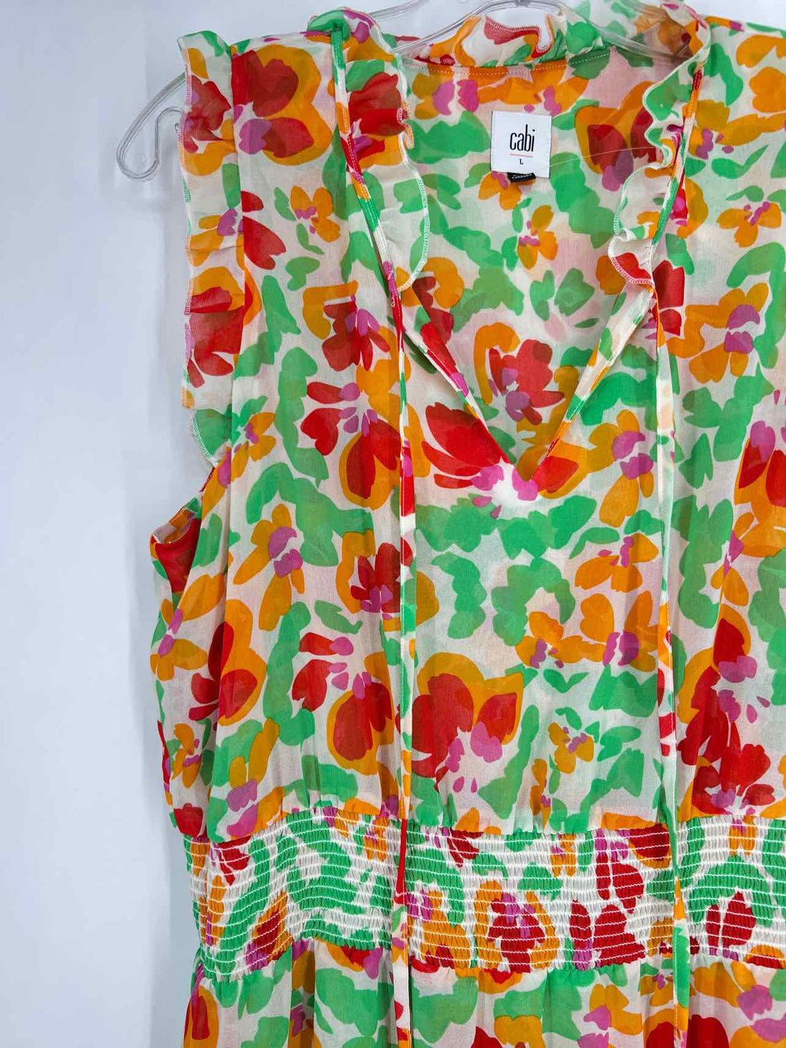 Cabi Size L Cream & Green Print Sleeveless Dress